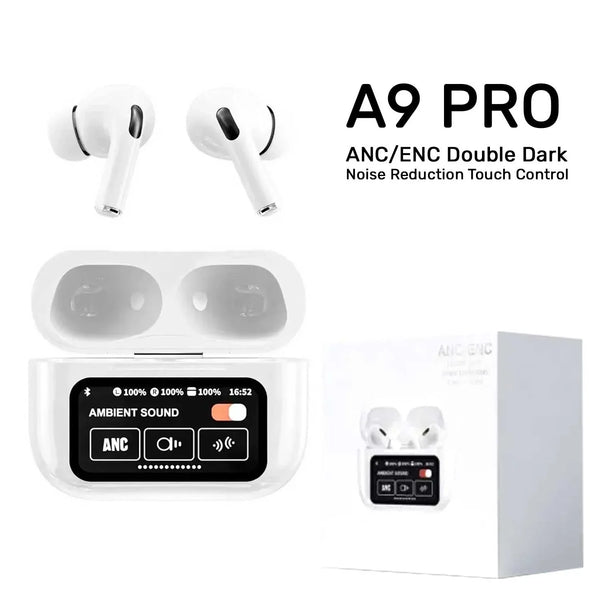 A9 Pro Touch Screen Airpods Pro – ANC Wireless Earbuds With Bluetooth 5.0, LCD Display, Super Bass And Pop-Up Feature