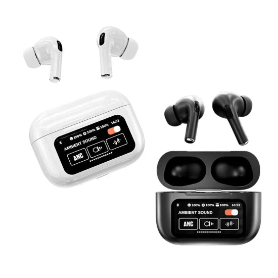 A9 Pro Touch Screen Airpods Pro – ANC Wireless Earbuds With Bluetooth 5.0, LCD Display, Super Bass And Pop-Up Feature